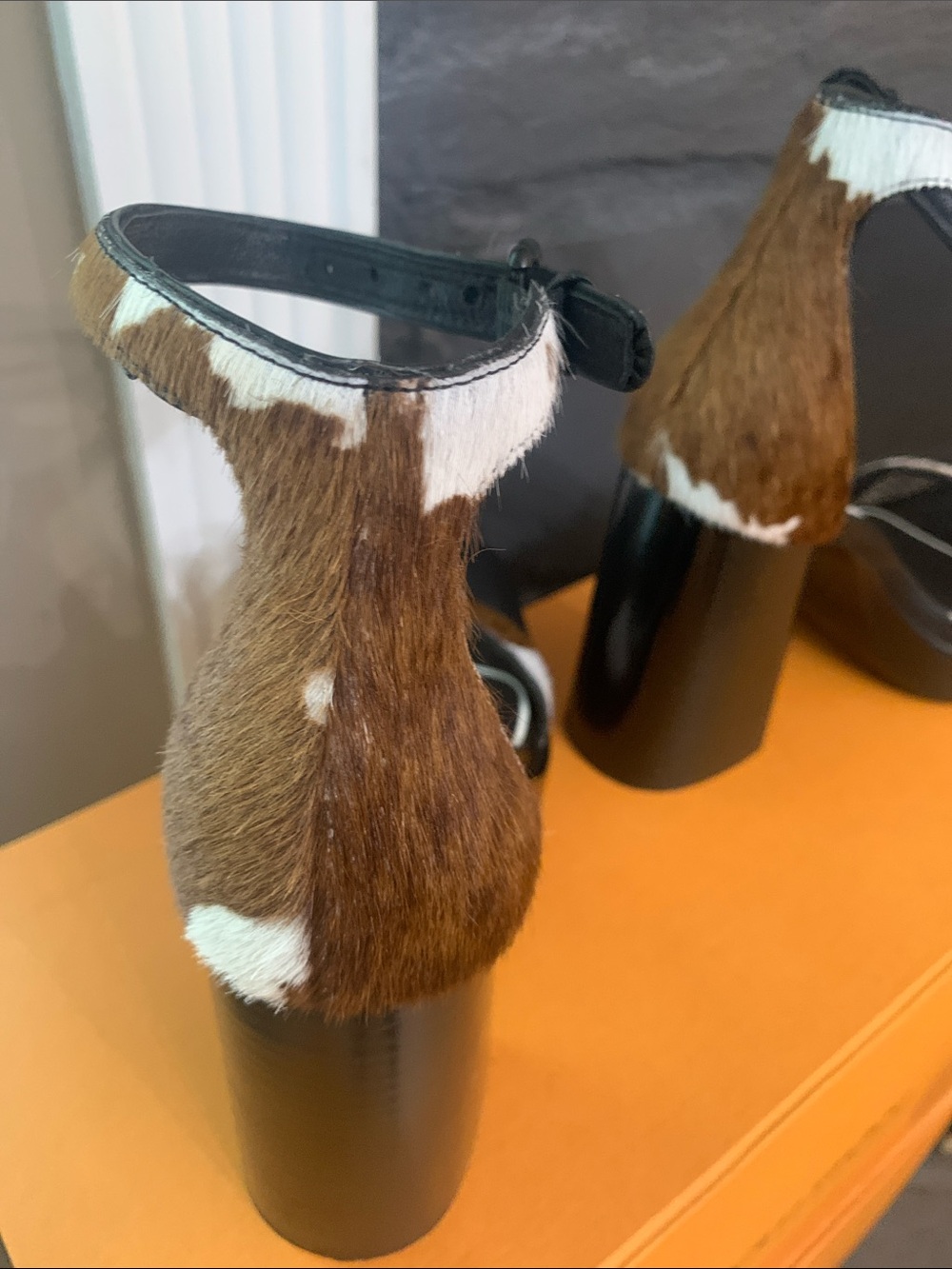 rag & bone matrix Black White and Brown Haircalf Block Heel Sandals - Picture 6 of 12